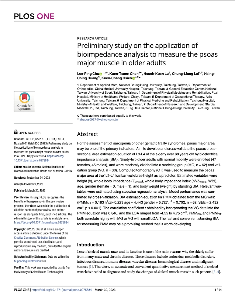 >Preliminary study on the application of bioimpedance analysis to measure the psoas major muscle in older adults, 2023
